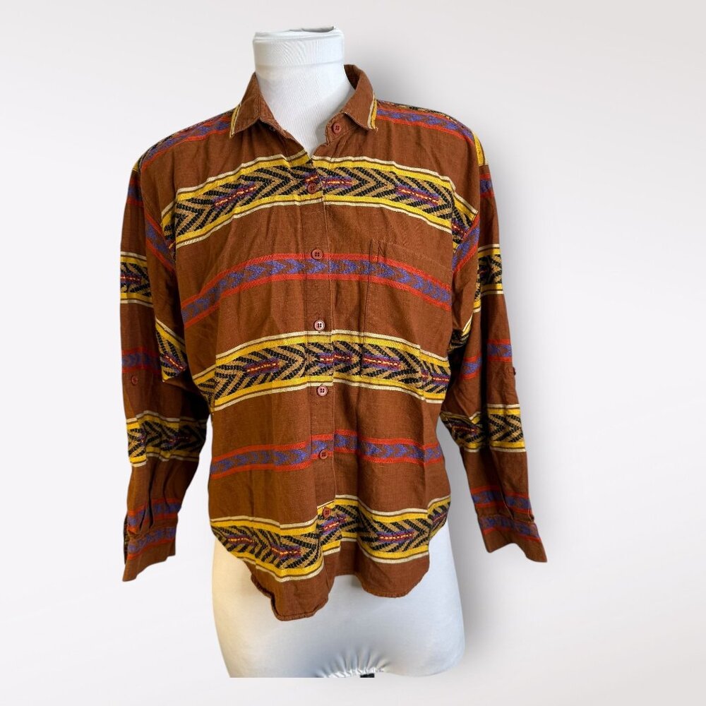 Vtg‎ Angelique Aztec Western Pattern Button Up Shirt S